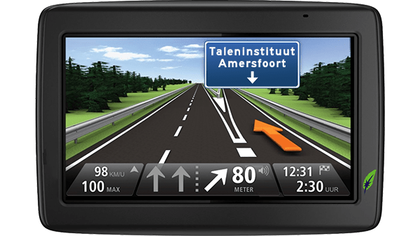 Screenshot navigatiesysteem met tekst Taleninstituut Amersfoort aangegeven - in kleur op transparante achtergrond - 600 * 337 pixels